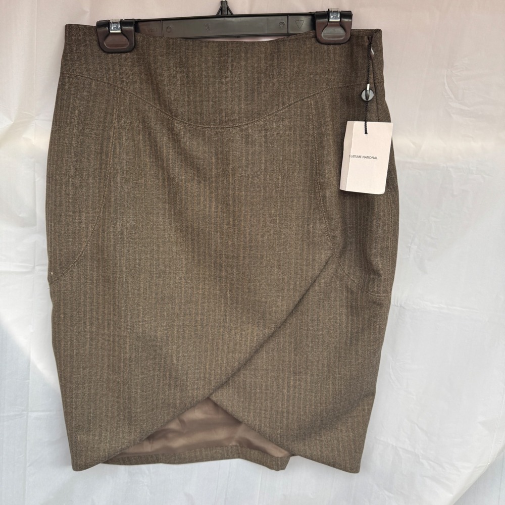 NWT Costume National Woven Wool Blend Skirt Sz44 Italy US8 large beige neutral